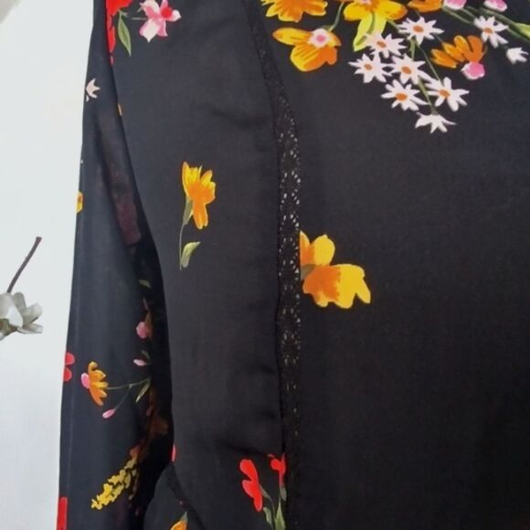 Boho Blouse Floral Flowy Peasant Style Semi Sheer Chiffon Blouse V Neck … - Picture 11 of 16